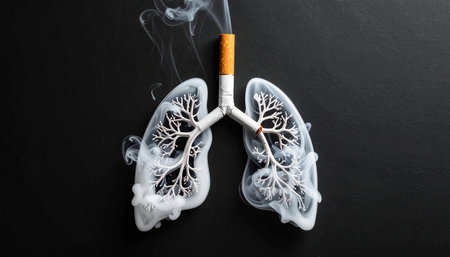 Conceptual image of human lungs with ashtray and cigaretteの素材