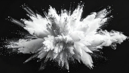 Explosion of white powder on black background. 3d rendering.の素材