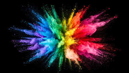 Explosion of colored powder, isolated on black background. Abstract colored backgroundの素材