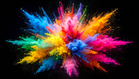 Explosion of colored powder, isolated on black background. 3d renderingの素材