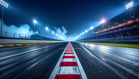 Empty asphalt road and race track at night in Shanghai,China.の素材