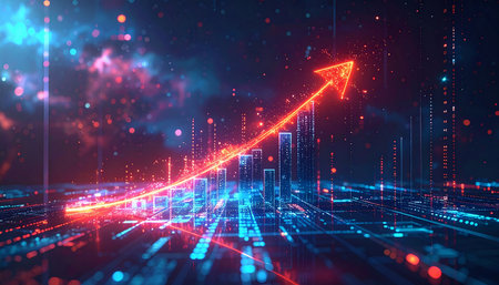 Futuristic glowing business graph on dark background. 3D Renderingの素材