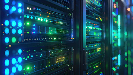 network server room data center with rows of hard drives. 3d renderingの素材