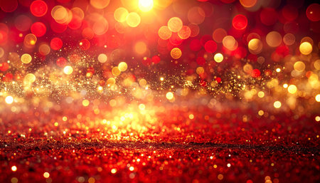 glitter vintage lights background. gold and red. de-focusedの素材
