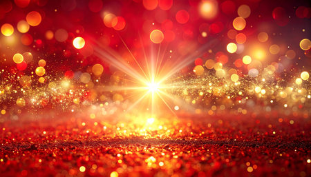 glitter vintage lights background. silver, red and gold. de-focusedの素材