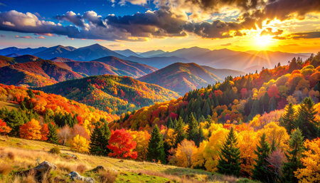 Colorful autumn landscape in the Carpathian mountains. Ukraine, Europe.の素材