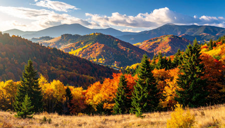 Colorful autumn landscape in the Carpathian mountains. Ukraine, Europe.の素材