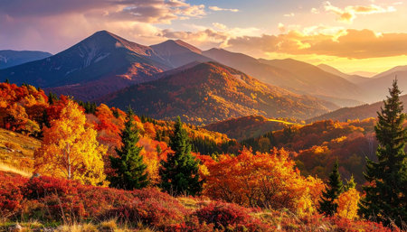 Colorful autumn landscape in the Carpathian mountains. Ukraine, Europe.の素材