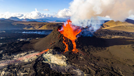 Volcanic eruption in the crater of Mount Etna, Sicily, Italyの素材