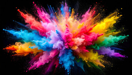 Explosion of colored powder, isolated on black background. Abstract colored backgroundの素材