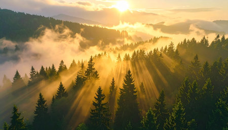 Sunrise in the Carpathian mountains. Beautiful summer landscape.の素材