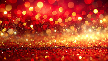 glitter vintage lights background. gold and red. de-focusedの素材