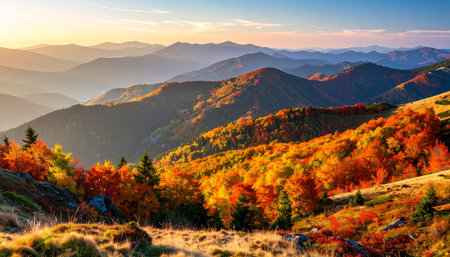 Colorful autumn landscape in the Carpathian mountains, Ukraine.の素材