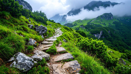 Trail in the mountains. Landscape of the Caucasus Mountains.の素材