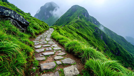 Mountain trail in Huangshan, Anhui, Chinaの素材