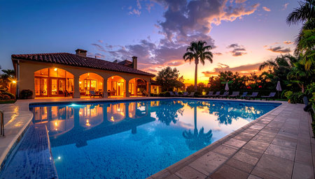 Beautiful luxury swimming pool in hotel pool resort - Vintage Light Filterの素材