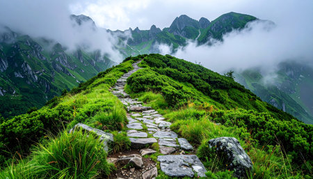 Mountain trail leading to the top of the Rila Mount in Bulgariaの素材