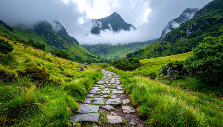 Mountain trail in English Lake District, Cumbria, Englandの素材