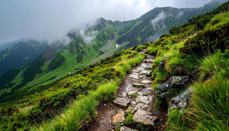 Hiking trail in the Carpathian mountains. Ukraine, Europeの素材