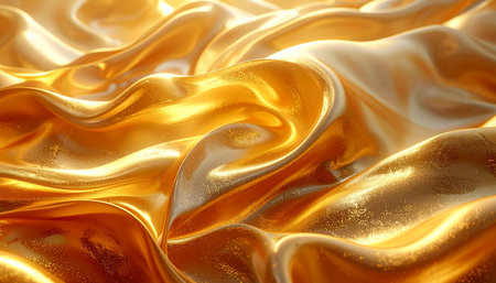 Golden satin background with waves, 3d render, top viewの素材