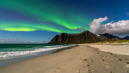 Aurora Borealis at Lofoten islands, Norwayの素材