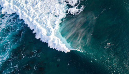 Aerial view of waves crashing on the coast of Atlantic ocean.の素材
