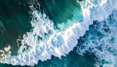 Aerial view of a wave in the ocean. Top view.の素材