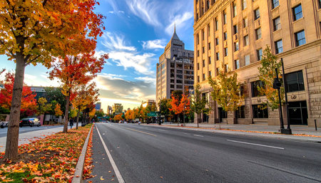 Fall in Boston, Massachusetts, USA. Beautiful cityscape at sunset.の素材