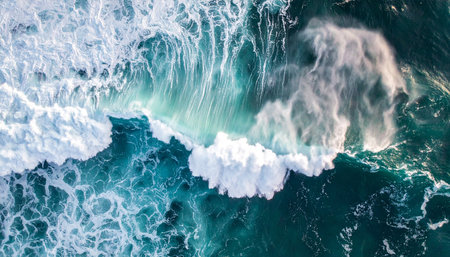 Aerial view of ocean waves. Top view of ocean waves.の素材