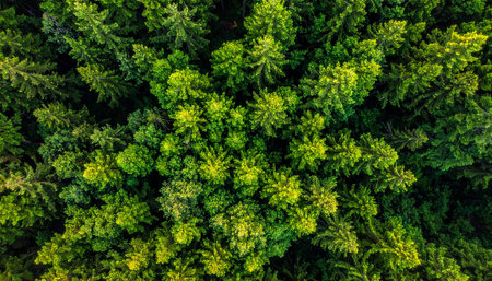 Aerial view of green forest. Top view from drone. Nature backgroundの素材