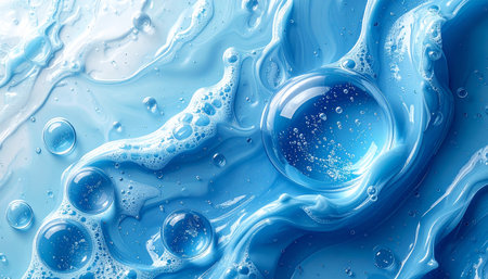 Blue water surface with bubbles. 3d rendering, 3d illustration.の素材