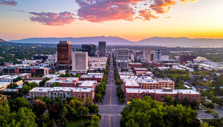 Sunset view of downtown Salt Lake City, Utah, USA.の素材
