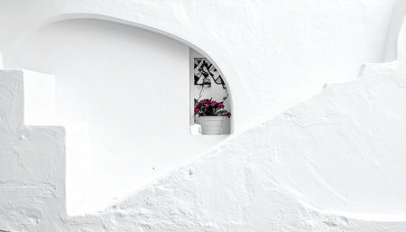 White architecture on Santorini island, Greece. Beautiful white wall and windowの素材