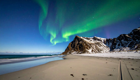 Aurora borealis at Lofoten islands, Norwayの素材