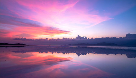 Beautiful sunset over the sea with reflection on the water surface.の素材
