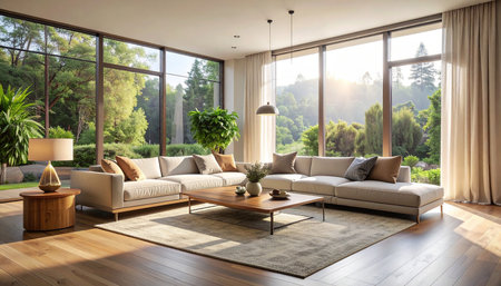 interior modern bright room with sofa 3D rendering illustration computer generated imageの素材