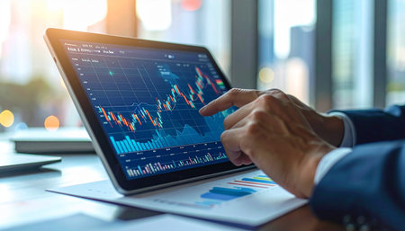 Businessman analyzing investment charts with laptop. Accounting,investment concept.の素材
