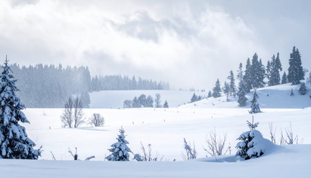 Beautiful winter landscape with snow covered trees in Carpathian mountainsの素材