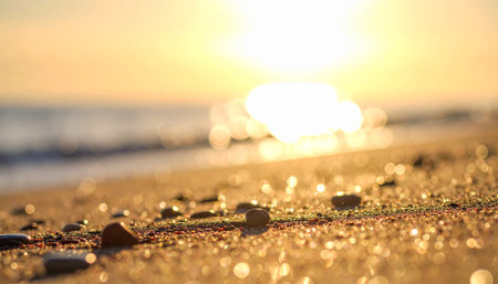 Beautiful sunset on the beach. Shallow depth of field.の素材