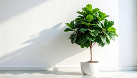 Ficus-indica plant in a pot on a white wall backgroundの素材