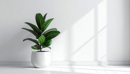 Ficus in a white pot on the floor. 3d renderingの素材