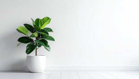 Ficus in white pot on white wall background. 3d renderの素材
