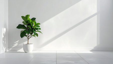 Ficus in a white pot on a white background. 3d renderingの素材