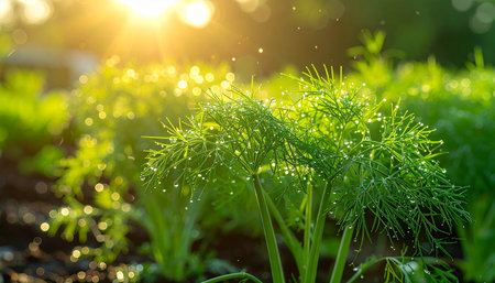 Fresh dill growing in the garden. Selective focus. nature.の素材
