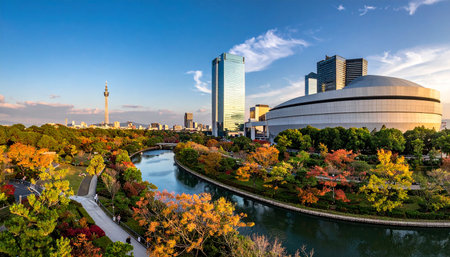 Tokyo cityscape with Tokyo Metropolitan Government building in autumn colorsの素材