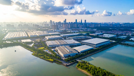 Aerial view of the city landscape in Shenzhen, China.の素材