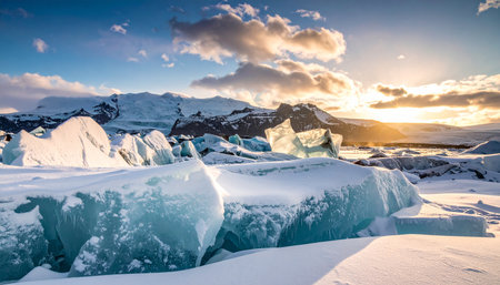 Icebergs in Jokulsarlon glacier lagoon, Icelandの素材