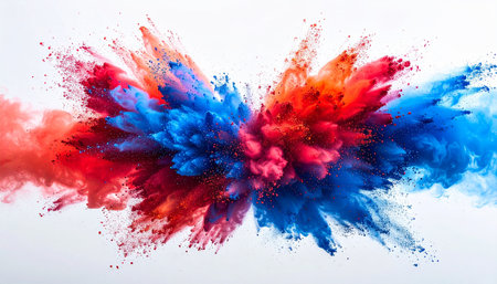 Explosion of colored powder in the form of heart on a white backgroundの素材