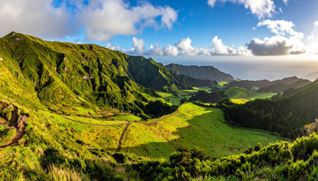 Panoramic view of the Azores archipelago, Portugalの素材