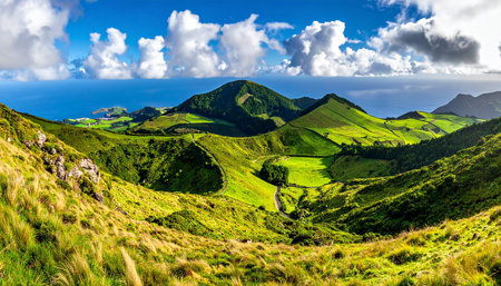 Panoramic view of Azores islands, Portugal. Beautiful summer landscapeの素材